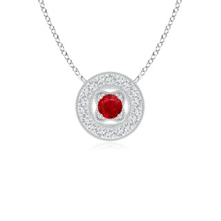 2.5mm AAA Vintage Style Ruby Halo Pendant with Milgrain Detailing in White Gold