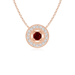 2.5mm AAAA Vintage Style Ruby Halo Pendant with Milgrain Detailing in Rose Gold