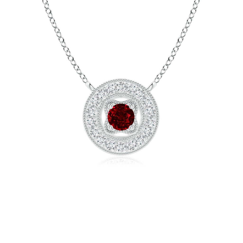 2.5mm AAAA Vintage Style Ruby Halo Pendant with Milgrain Detailing in S999 Silver