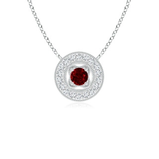 2.5mm AAAA Vintage Style Ruby Halo Pendant with Milgrain Detailing in White Gold