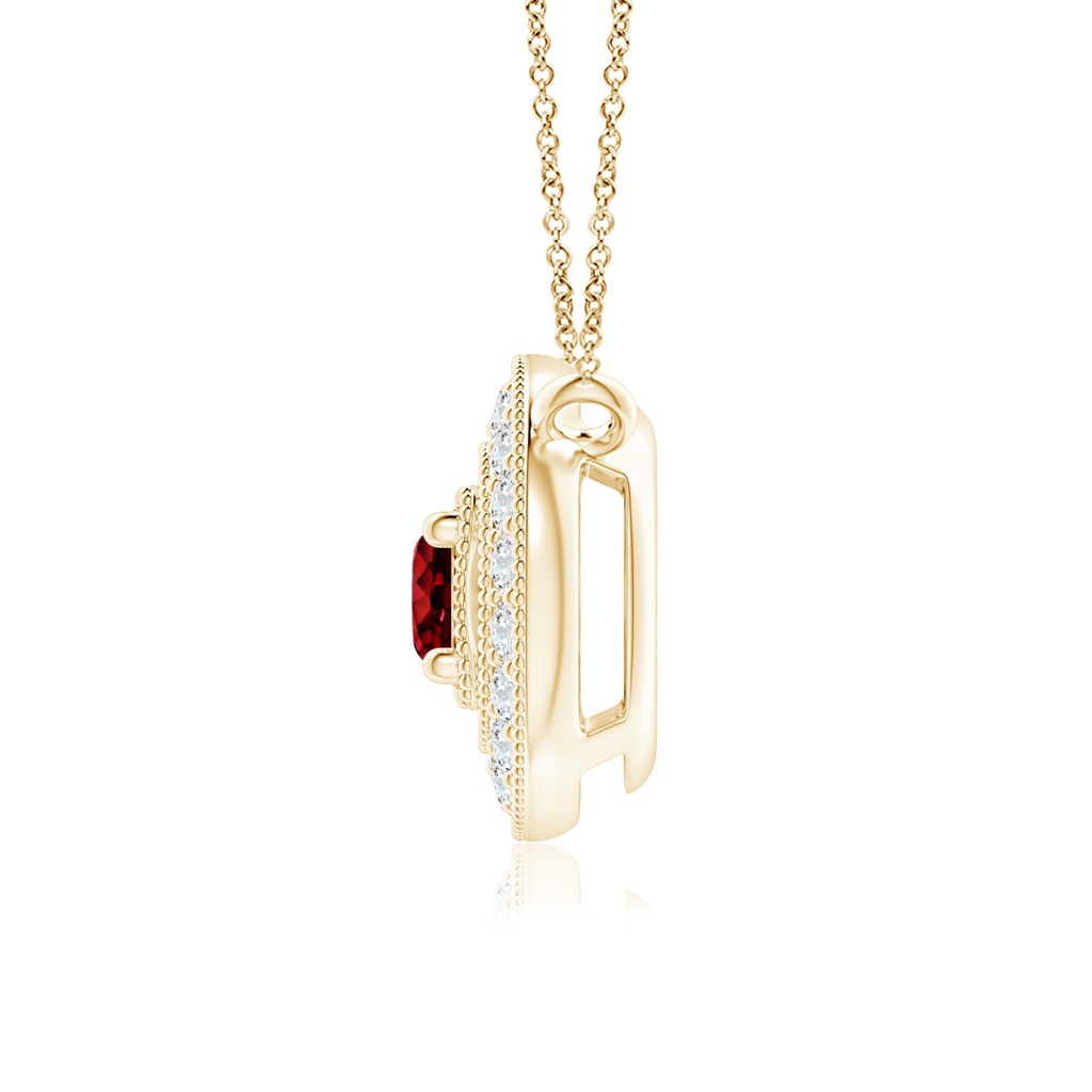 3.5mm AAAA Vintage Style Ruby Halo Pendant with Milgrain Detailing in Yellow Gold Side 199