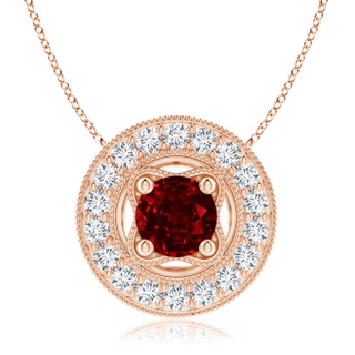 7mm AAAA Vintage Style Ruby Halo Pendant with Milgrain Detailing in 18K Rose Gold
