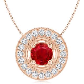 8mm AAA Vintage Style Ruby Halo Pendant with Milgrain Detailing in 18K Rose Gold