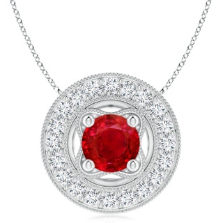 8mm AAA Vintage Style Ruby Halo Pendant with Milgrain Detailing in P950 Platinum