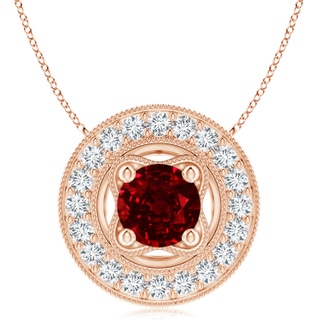 8mm AAAA Vintage Style Ruby Halo Pendant with Milgrain Detailing in 18K Rose Gold