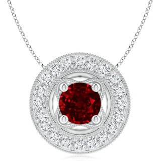 8mm AAAA Vintage Style Ruby Halo Pendant with Milgrain Detailing in S999 Silver