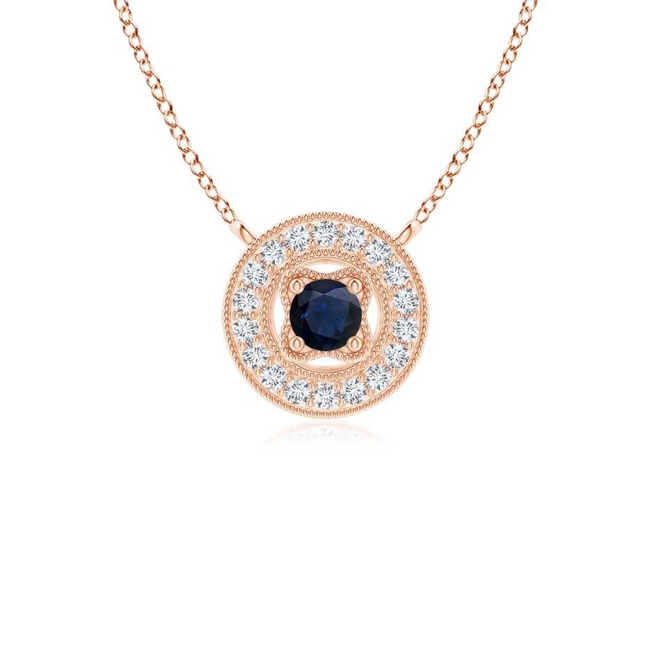 2.5mm A Vintage Style Sapphire Halo Pendant with Milgrain Detailing in Rose Gold 