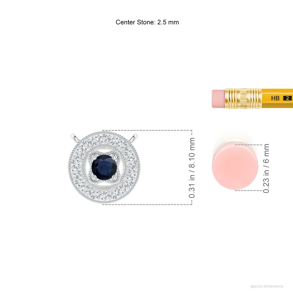 2.5mm A Vintage Style Sapphire Halo Pendant with Milgrain Detailing in S999 Silver ruler