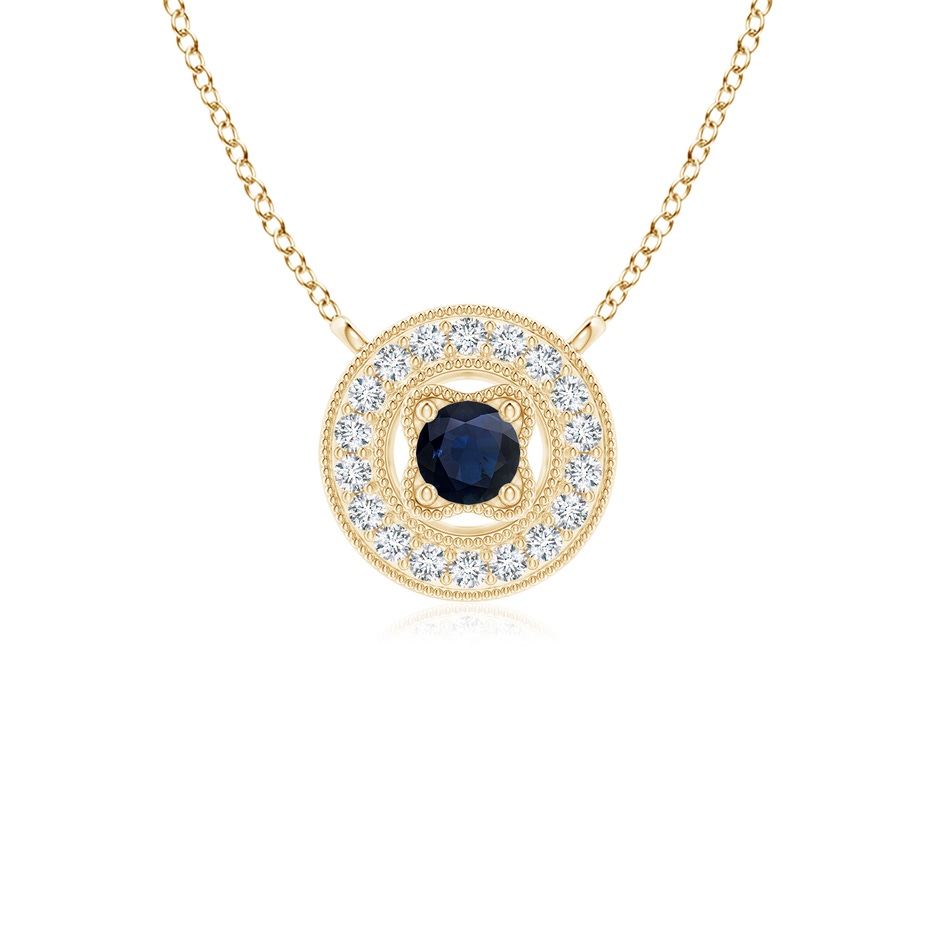 2.5mm A Vintage Style Sapphire Halo Pendant with Milgrain Detailing in Yellow Gold 