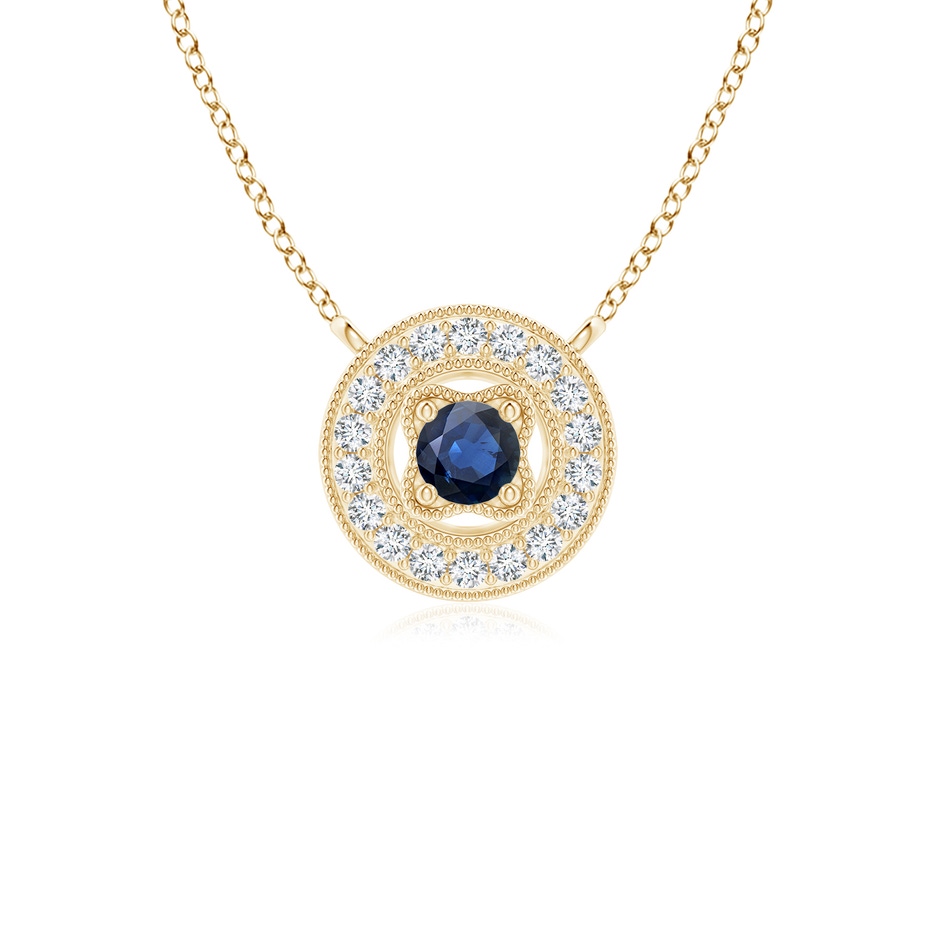 2.5mm AA Vintage Style Sapphire Halo Pendant with Milgrain Detailing in Yellow Gold 