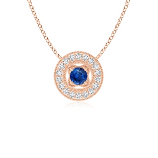 2.5mm AAA Vintage Style Sapphire Halo Pendant with Milgrain Detailing in Rose Gold