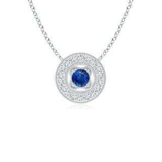 2.5mm AAA Vintage Style Sapphire Halo Pendant with Milgrain Detailing in White Gold