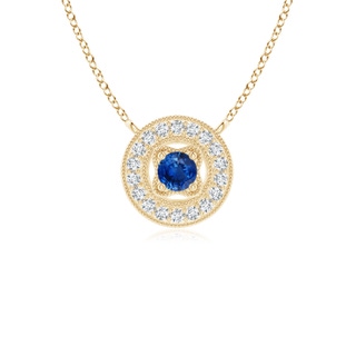 2.5mm AAA Vintage Style Sapphire Halo Pendant with Milgrain Detailing in Yellow Gold