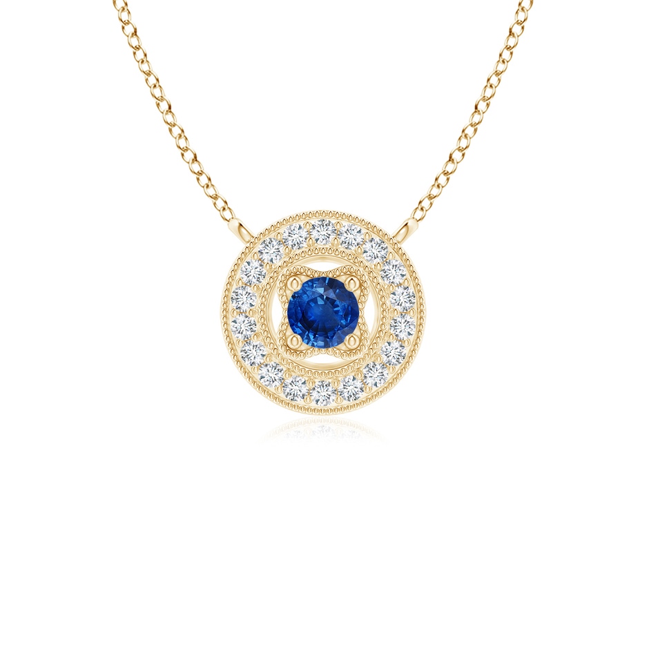2.5mm AAA Vintage Style Sapphire Halo Pendant with Milgrain Detailing in Yellow Gold 