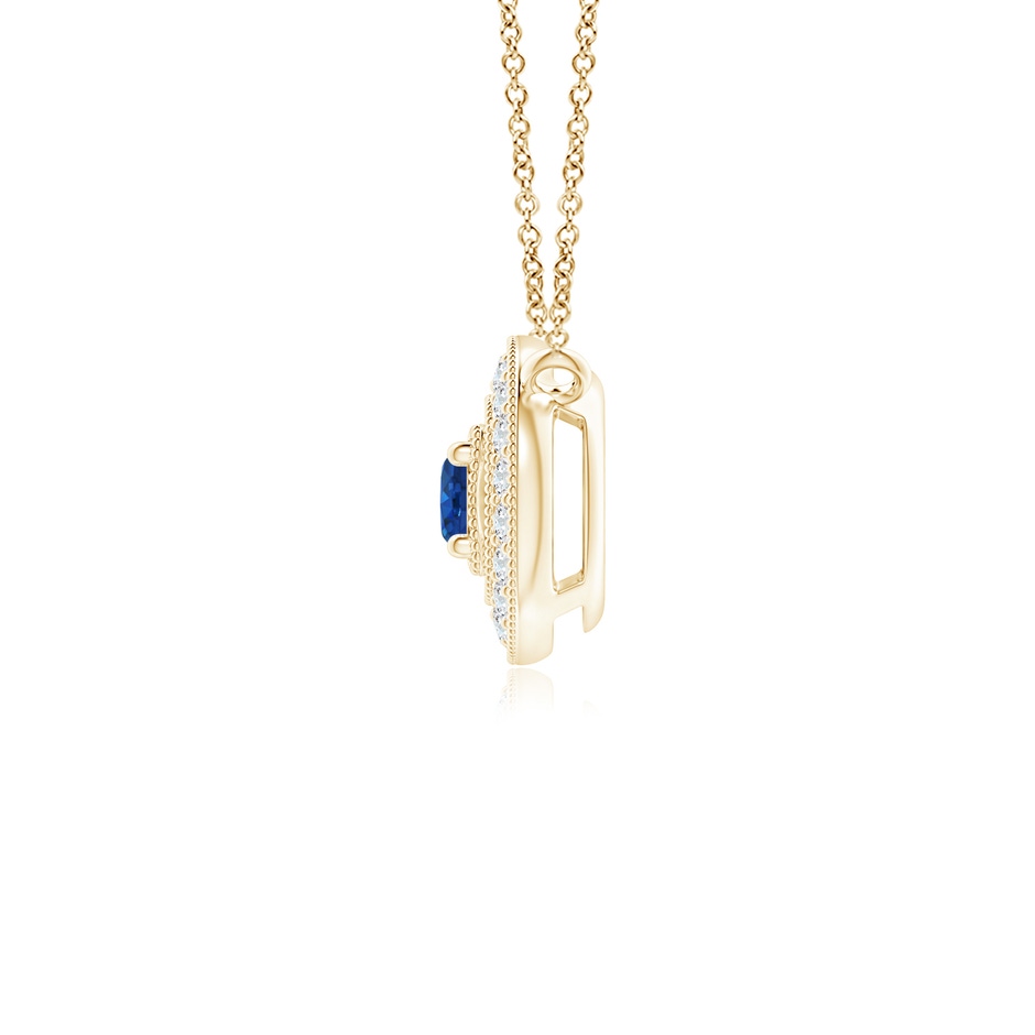 2.5mm AAA Vintage Style Sapphire Halo Pendant with Milgrain Detailing in Yellow Gold side 199