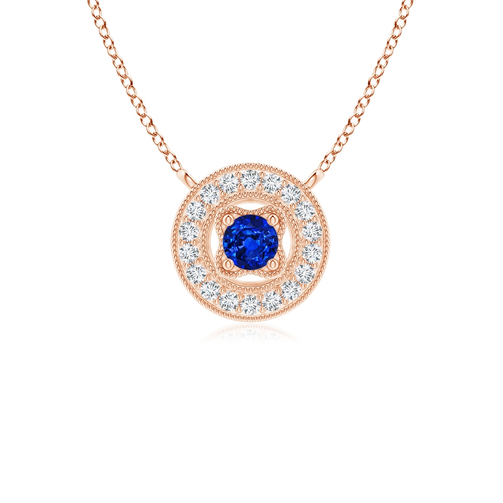 2.5mm AAAA Vintage Style Sapphire Halo Pendant with Milgrain Detailing in Rose Gold