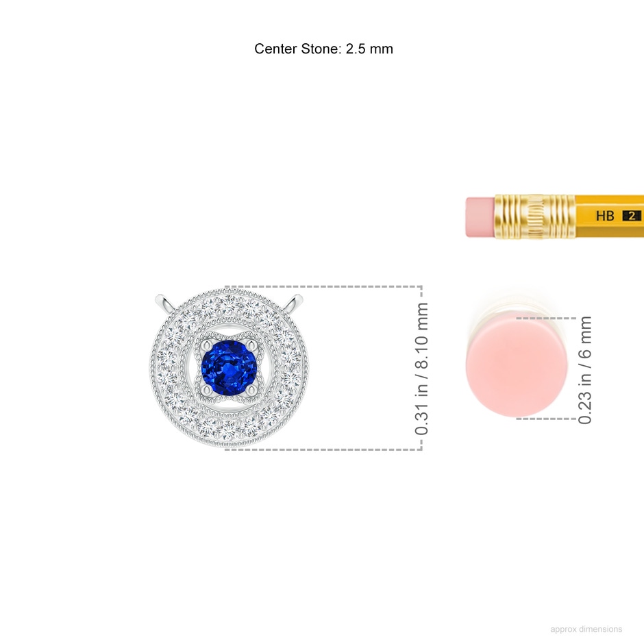 2.5mm AAAA Vintage Style Sapphire Halo Pendant with Milgrain Detailing in S999 Silver ruler