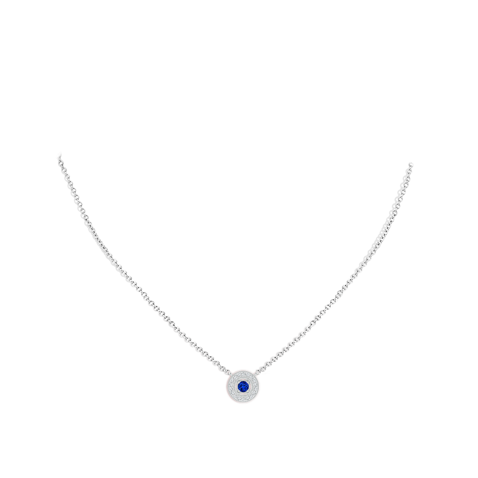 2.5mm AAAA Vintage Style Sapphire Halo Pendant with Milgrain Detailing in S999 Silver pen