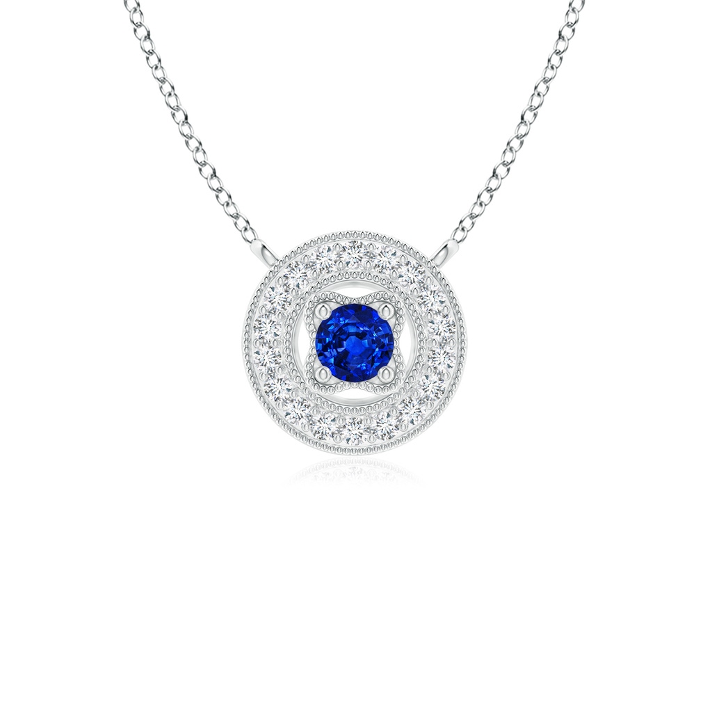 2.5mm AAAA Vintage Style Sapphire Halo Pendant with Milgrain Detailing in White Gold