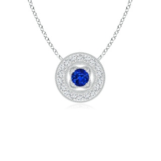 2.5mm AAAA Vintage Style Sapphire Halo Pendant with Milgrain Detailing in White Gold