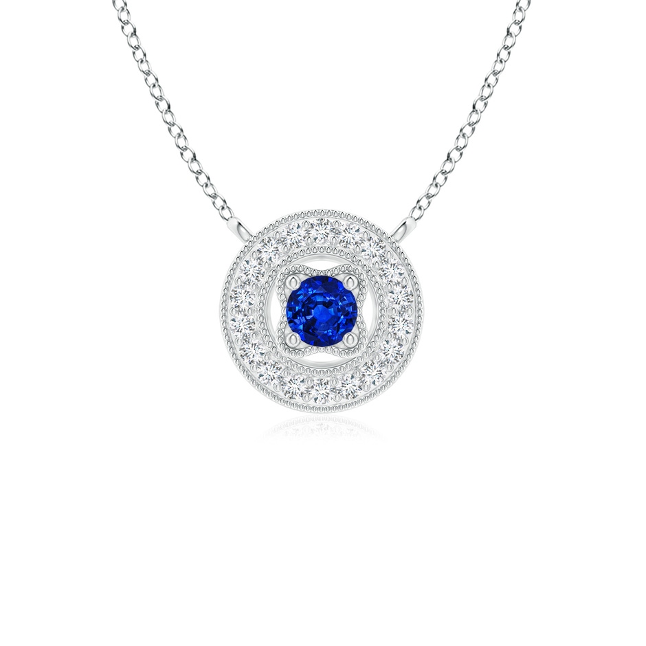 2.5mm AAAA Vintage Style Sapphire Halo Pendant with Milgrain Detailing in White Gold 