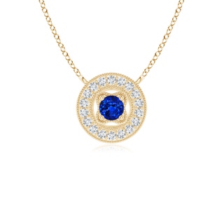 2.5mm AAAA Vintage Style Sapphire Halo Pendant with Milgrain Detailing in Yellow Gold