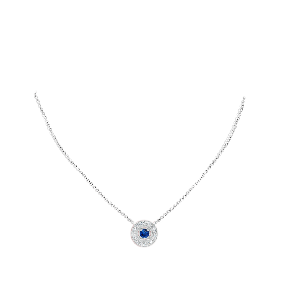 3.5mm AAA Vintage Style Sapphire Halo Pendant with Milgrain Detailing in 18K White Gold pen