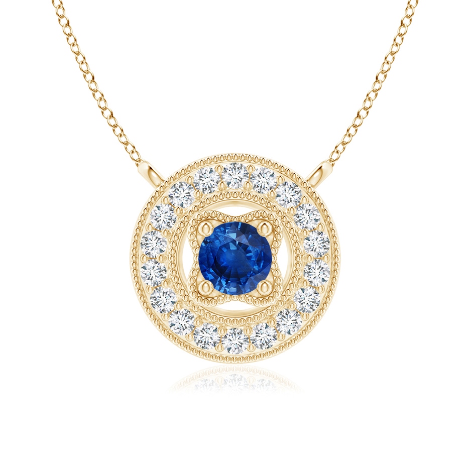3.5mm AAA Vintage Style Sapphire Halo Pendant with Milgrain Detailing in Yellow Gold 
