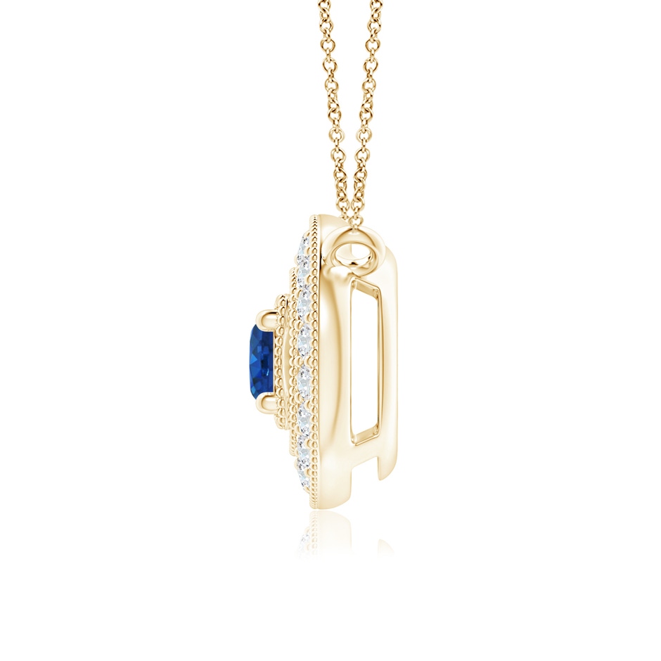 3.5mm AAA Vintage Style Sapphire Halo Pendant with Milgrain Detailing in Yellow Gold side 199