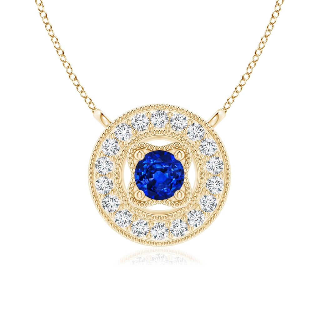 3.5mm AAAA Vintage Style Sapphire Halo Pendant with Milgrain Detailing in Yellow Gold