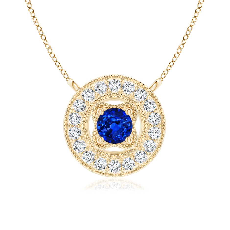 3.5mm AAAA Vintage Style Sapphire Halo Pendant with Milgrain Detailing in Yellow Gold 