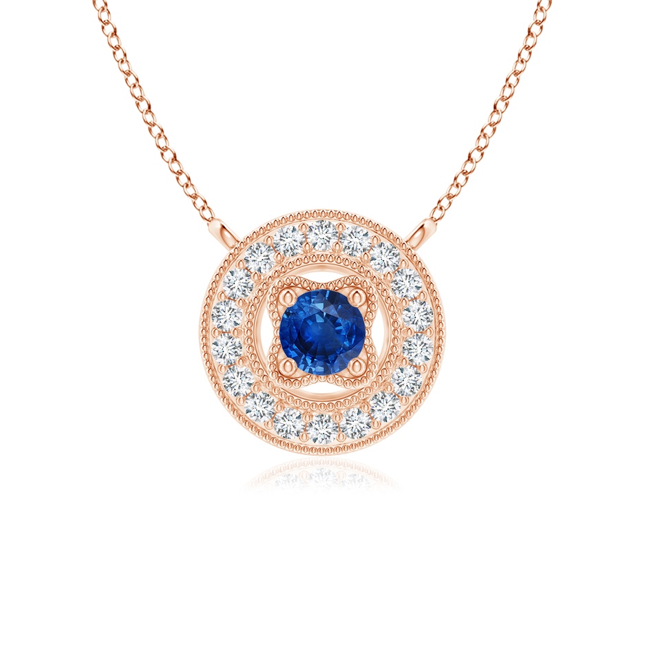 3mm AAA Vintage Style Sapphire Halo Pendant with Milgrain Detailing in Rose Gold 