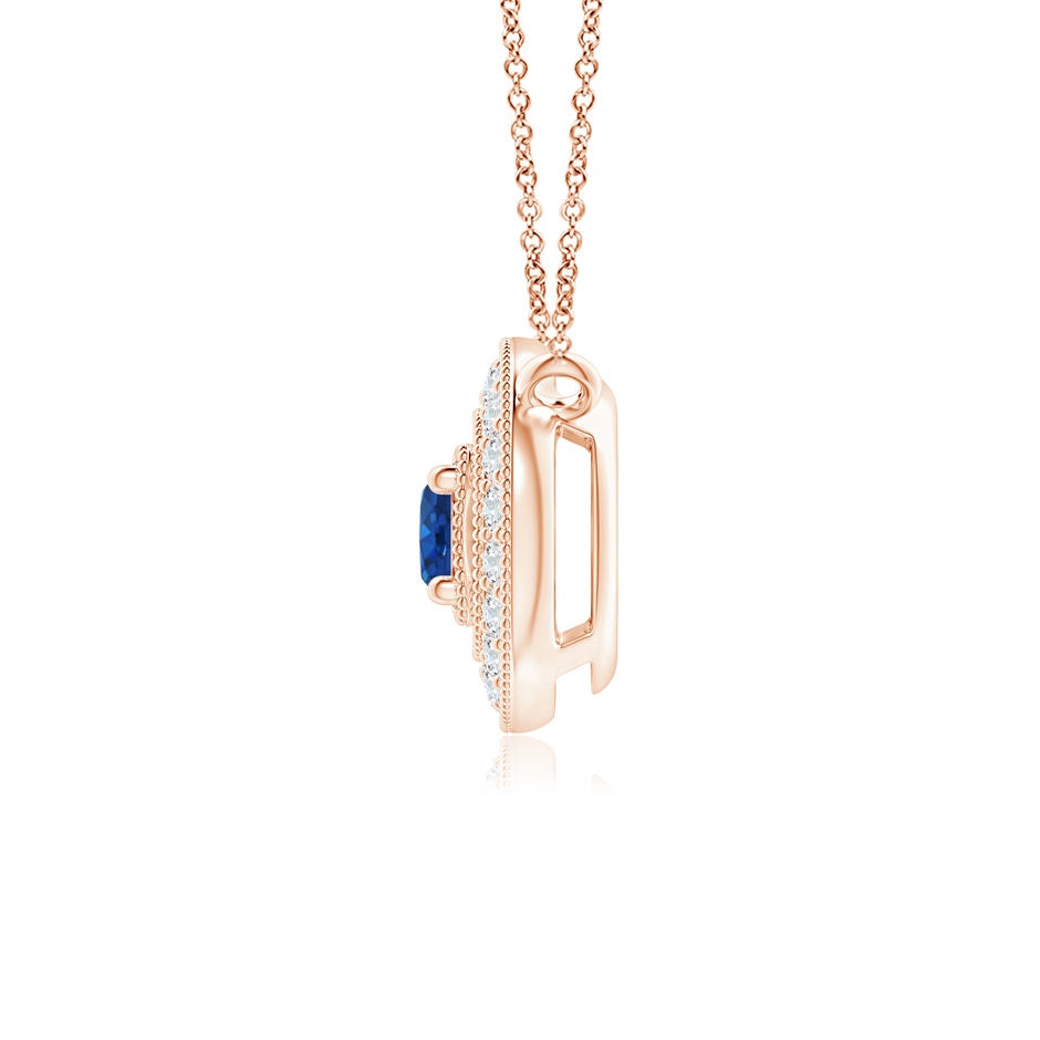 3mm AAA Vintage Style Sapphire Halo Pendant with Milgrain Detailing in Rose Gold side 199