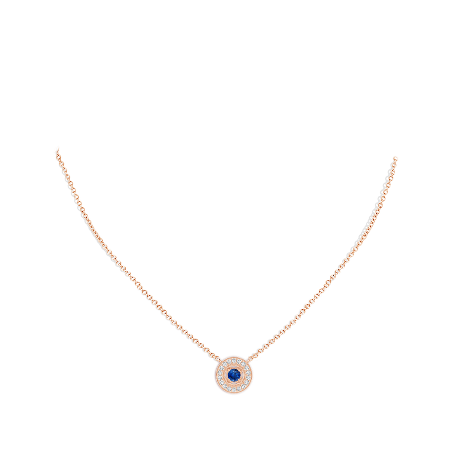 3mm AAA Vintage Style Sapphire Halo Pendant with Milgrain Detailing in Rose Gold pen
