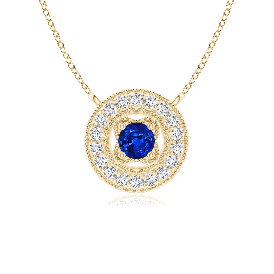 3mm AAAA Vintage Style Sapphire Halo Pendant with Milgrain Detailing in 18K Yellow Gold 