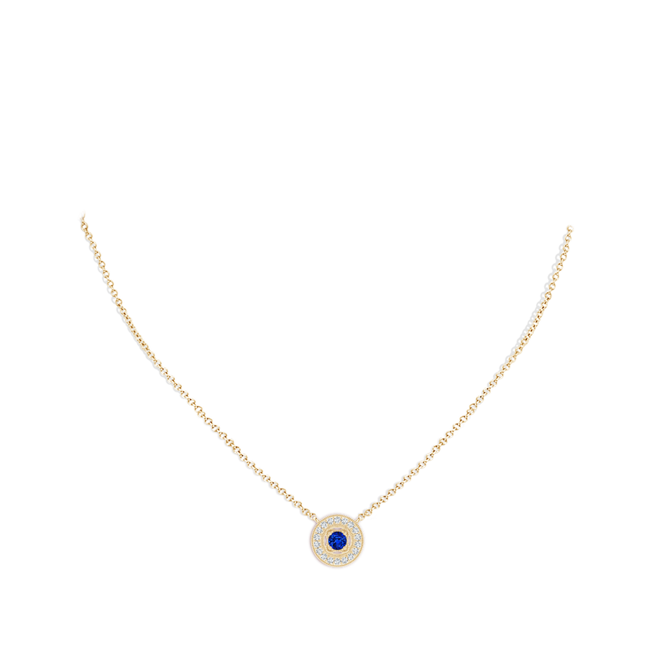 3mm AAAA Vintage Style Sapphire Halo Pendant with Milgrain Detailing in 18K Yellow Gold pen