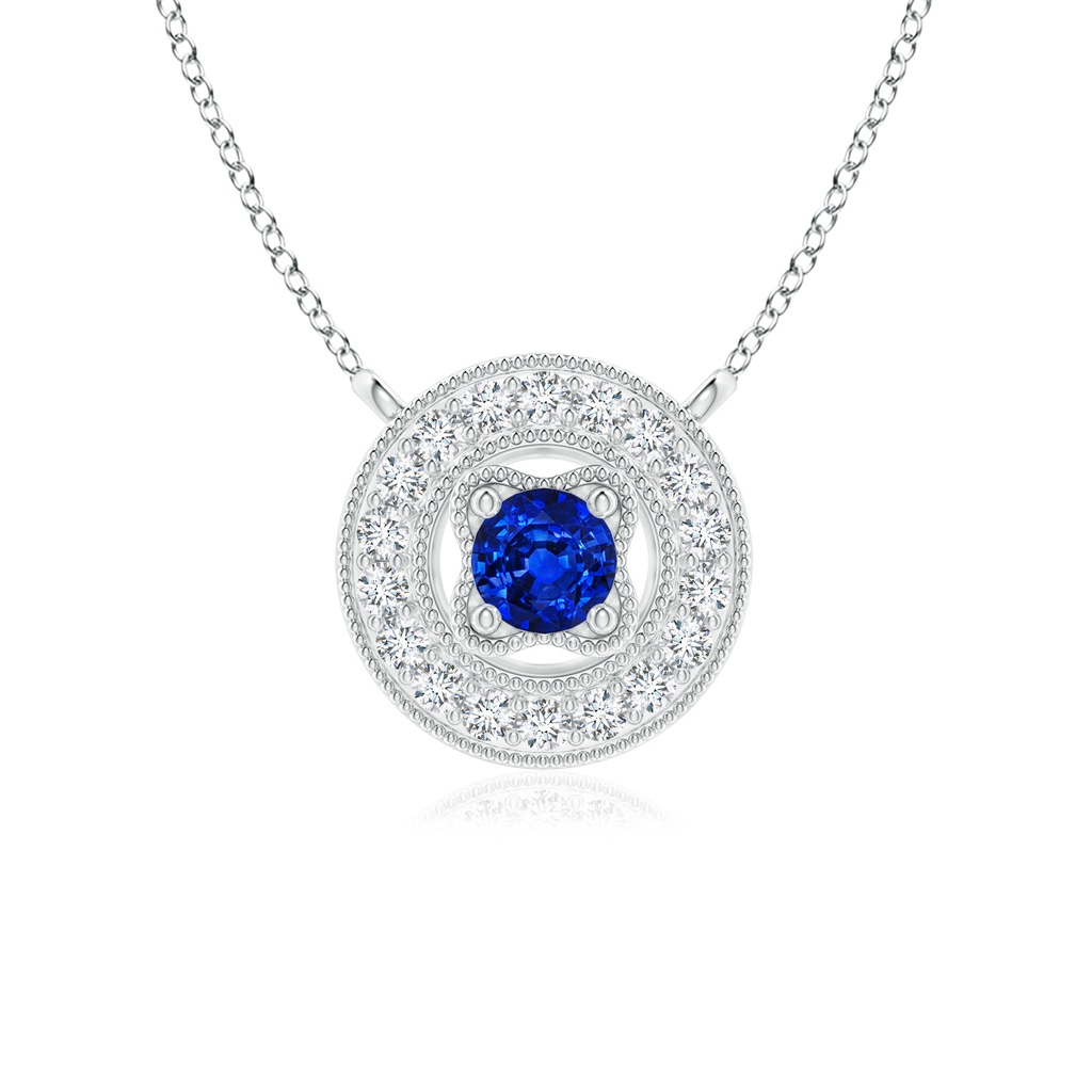 3mm AAAA Vintage Style Sapphire Halo Pendant with Milgrain Detailing in P950 Platinum