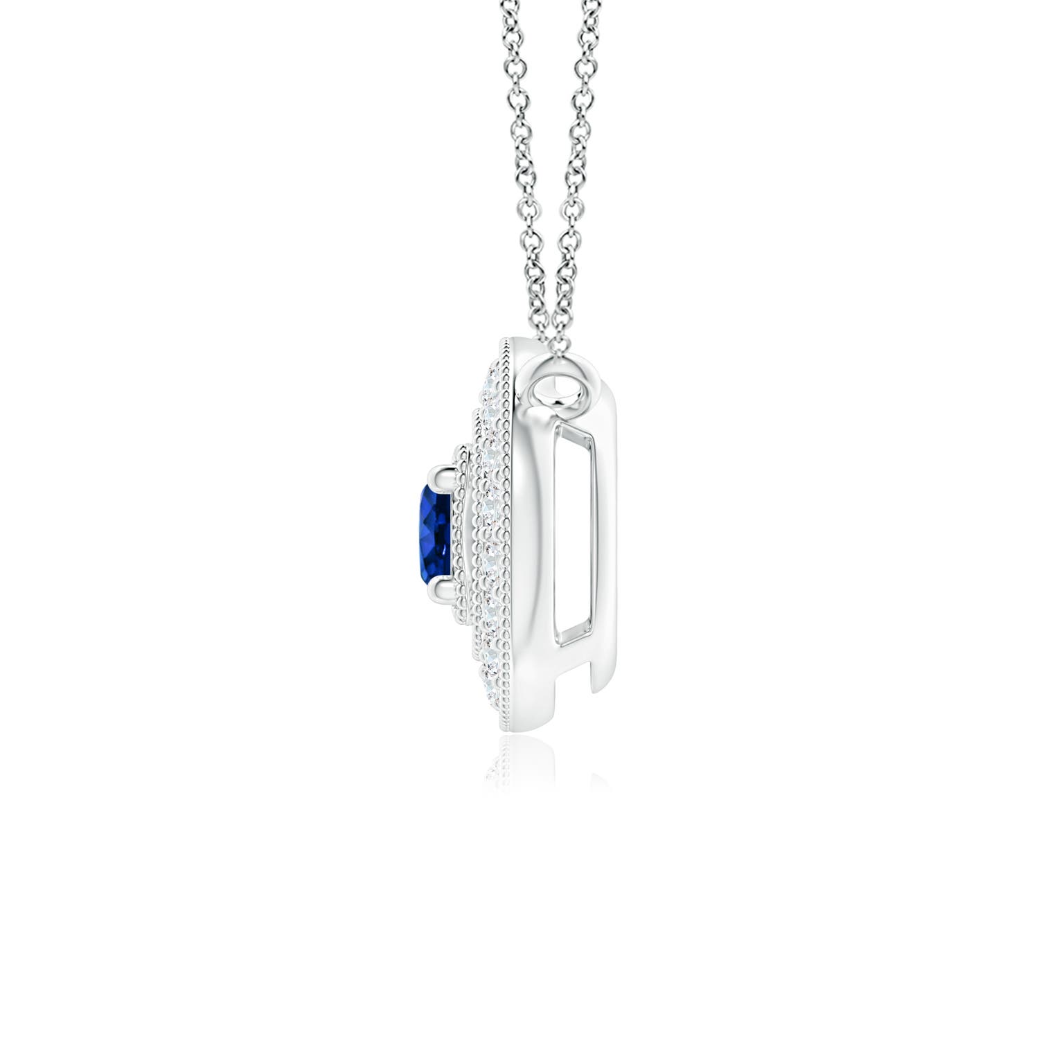 3mm AAAA Vintage Style Sapphire Halo Pendant with Milgrain Detailing in P950 Platinum - side 3
