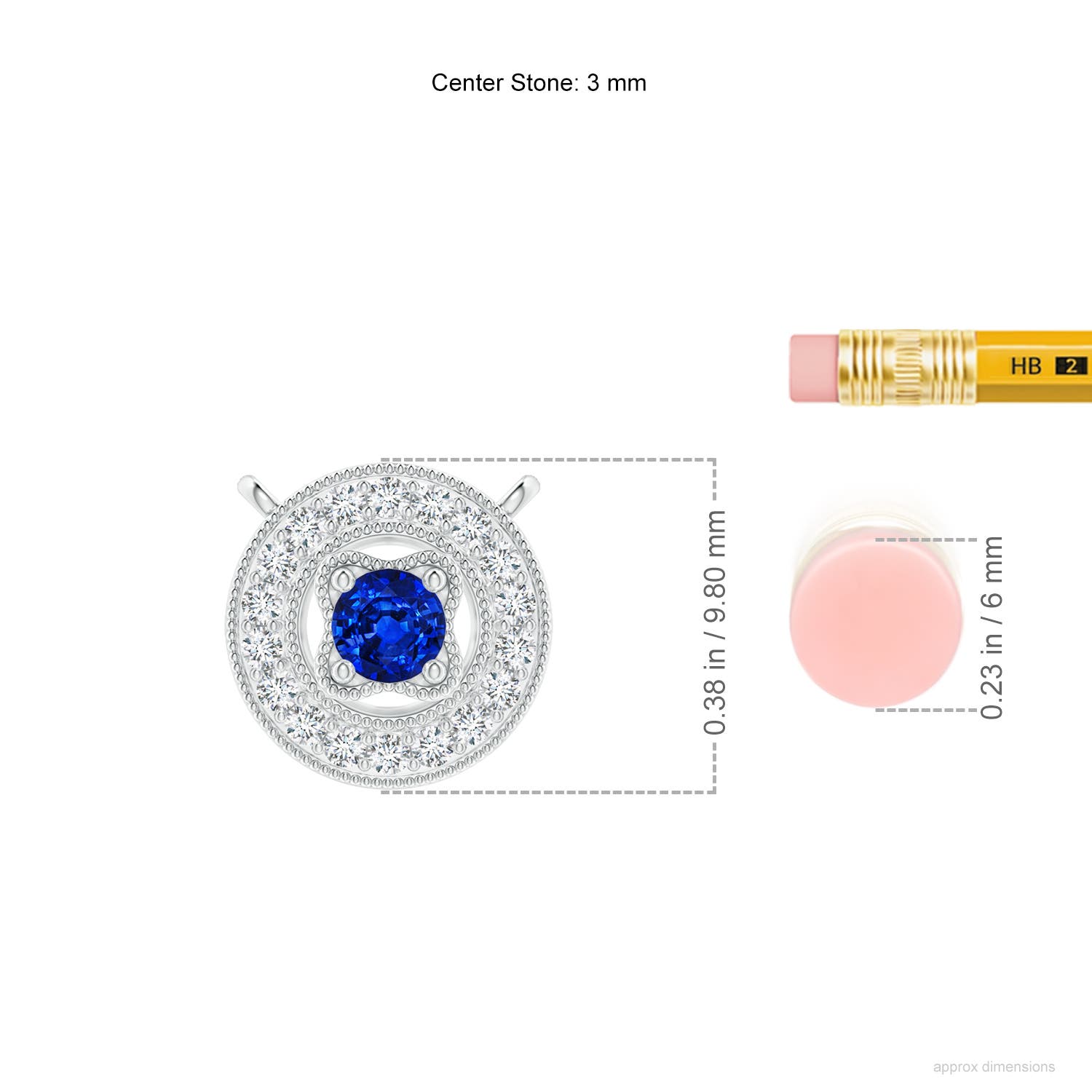 3mm AAAA Vintage Style Sapphire Halo Pendant with Milgrain Detailing in P950 Platinum - ruler