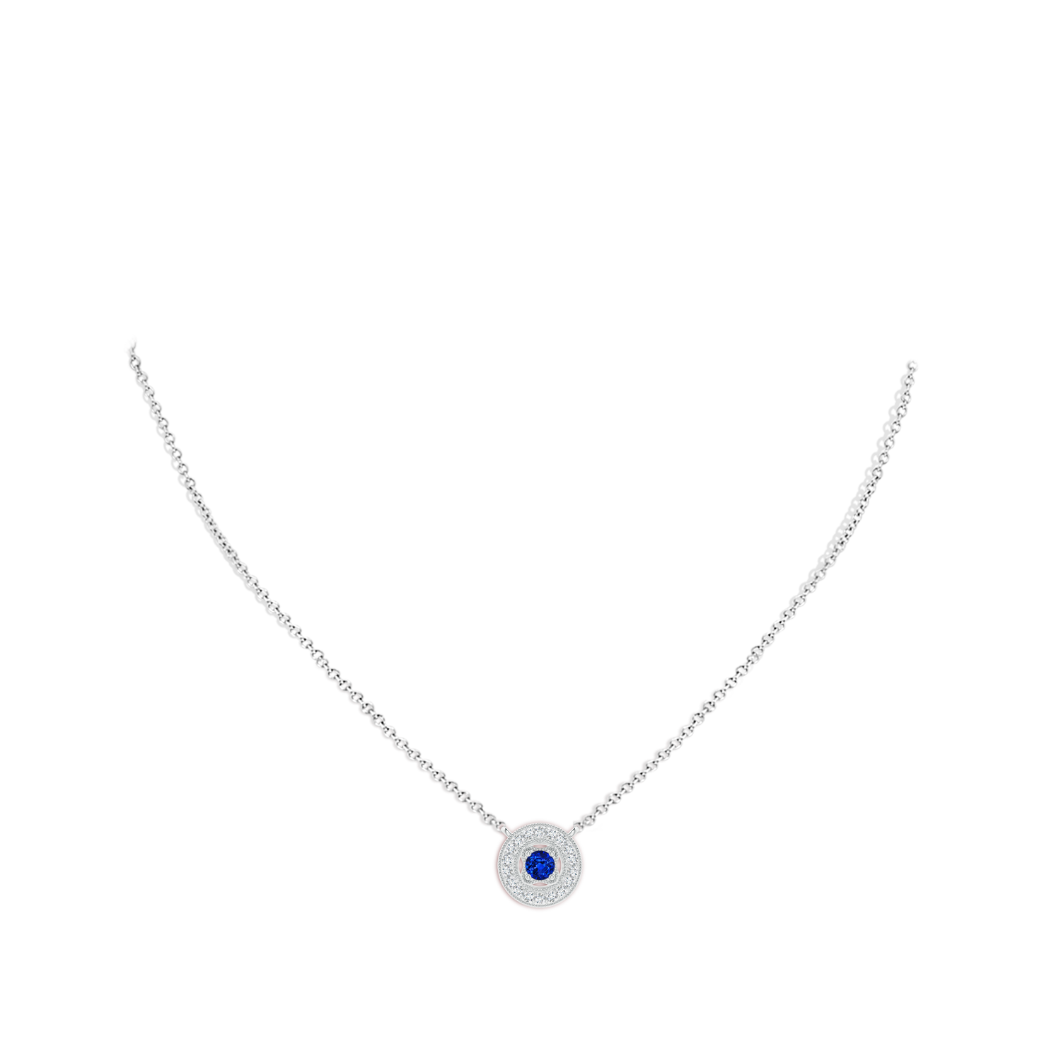 3mm AAAA Vintage Style Sapphire Halo Pendant with Milgrain Detailing in P950 Platinum - body_neck