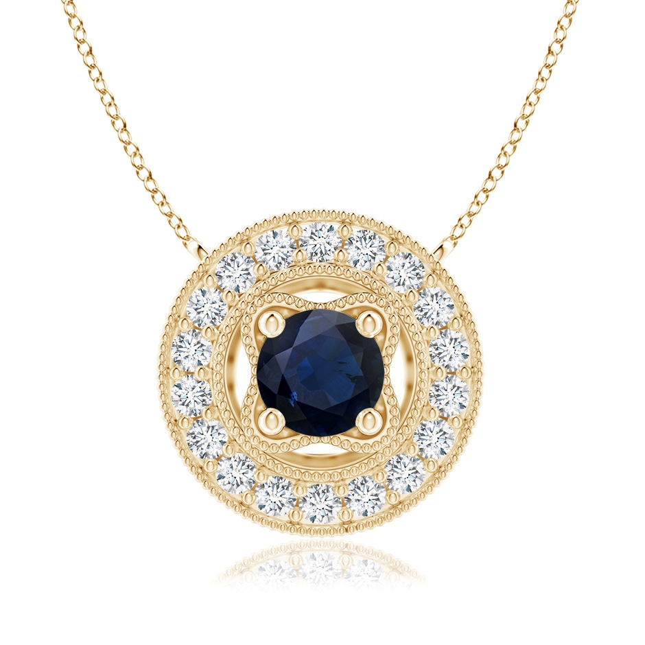 6mm A Vintage Style Sapphire Halo Pendant with Milgrain Detailing in Yellow Gold 