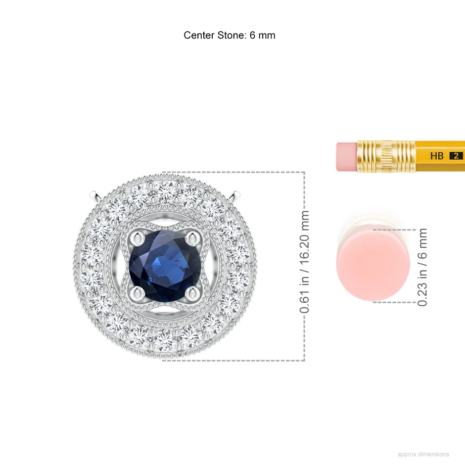 6mm AA Vintage Style Sapphire Halo Pendant with Milgrain Detailing in P950 Platinum ruler