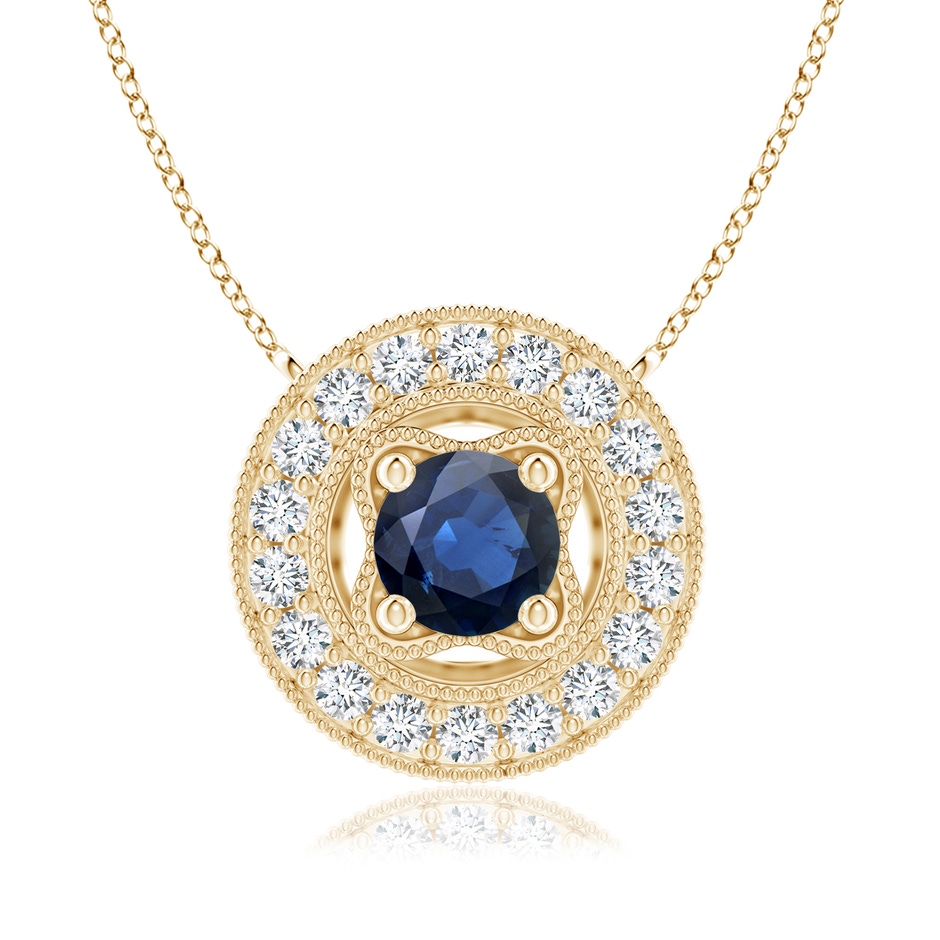 6mm AA Vintage Style Sapphire Halo Pendant with Milgrain Detailing in Yellow Gold 