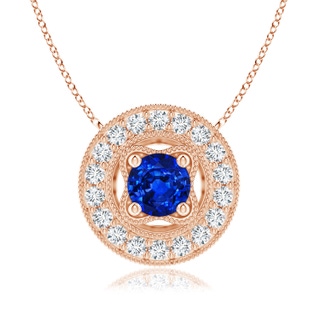 6mm AAAA Vintage Style Sapphire Halo Pendant with Milgrain Detailing in Rose Gold