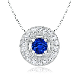 6mm Lab-Grown Vintage Style Sapphire Halo Pendant with Milgrain Detailing in S999 Silver