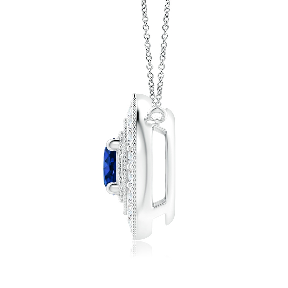 6mm Lab-Grown Vintage Style Sapphire Halo Pendant with Milgrain Detailing in White Gold side 199