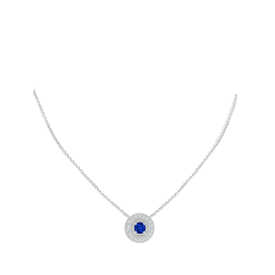 6mm Lab-Grown Vintage Style Sapphire Halo Pendant with Milgrain Detailing in White Gold pen