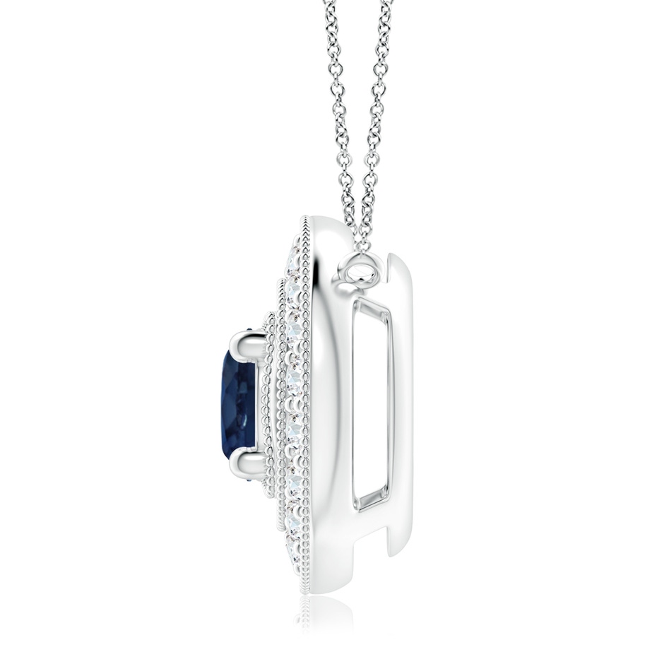 7mm AA Vintage Style Sapphire Halo Pendant with Milgrain Detailing in White Gold side 199