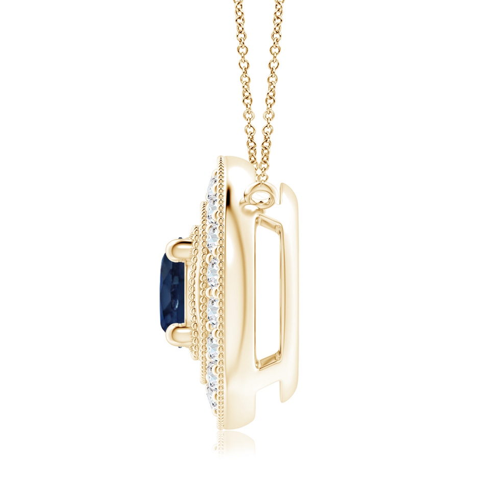 7mm AA Vintage Style Sapphire Halo Pendant with Milgrain Detailing in Yellow Gold side 199