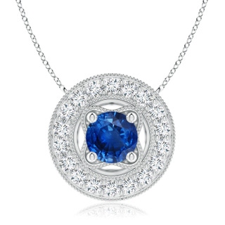 7mm AAA Vintage Style Sapphire Halo Pendant with Milgrain Detailing in P950 Platinum